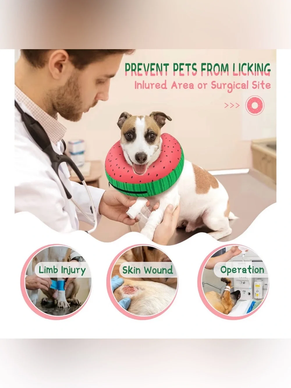 NEW XL Pink & Green Inflatable Dog Donut Recovery Collar
